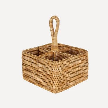 Rattan Cutlery and Condiment Carrier - Natural