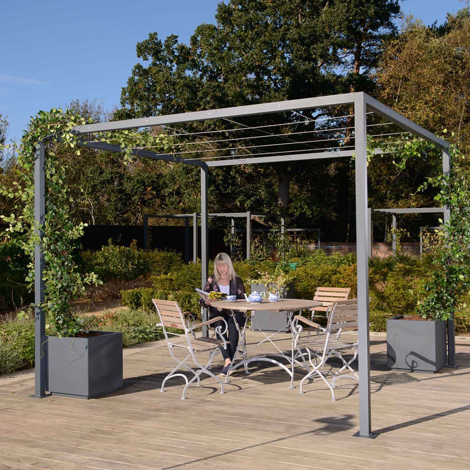 Harrod Modern Pergola with Wire Grid Roof - Harrod Horticultural